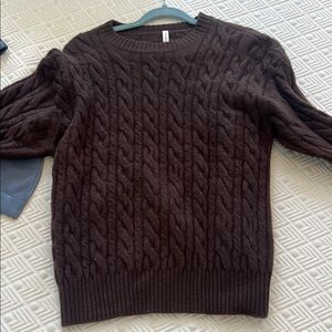 Babaton Brown Crewneck Cable Knit Sweater